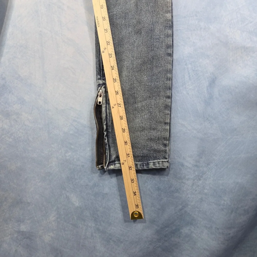 PacSun Mens Stacked Skinny Biker Moto Jeans Blue Distressed Ankle Zip 31x32